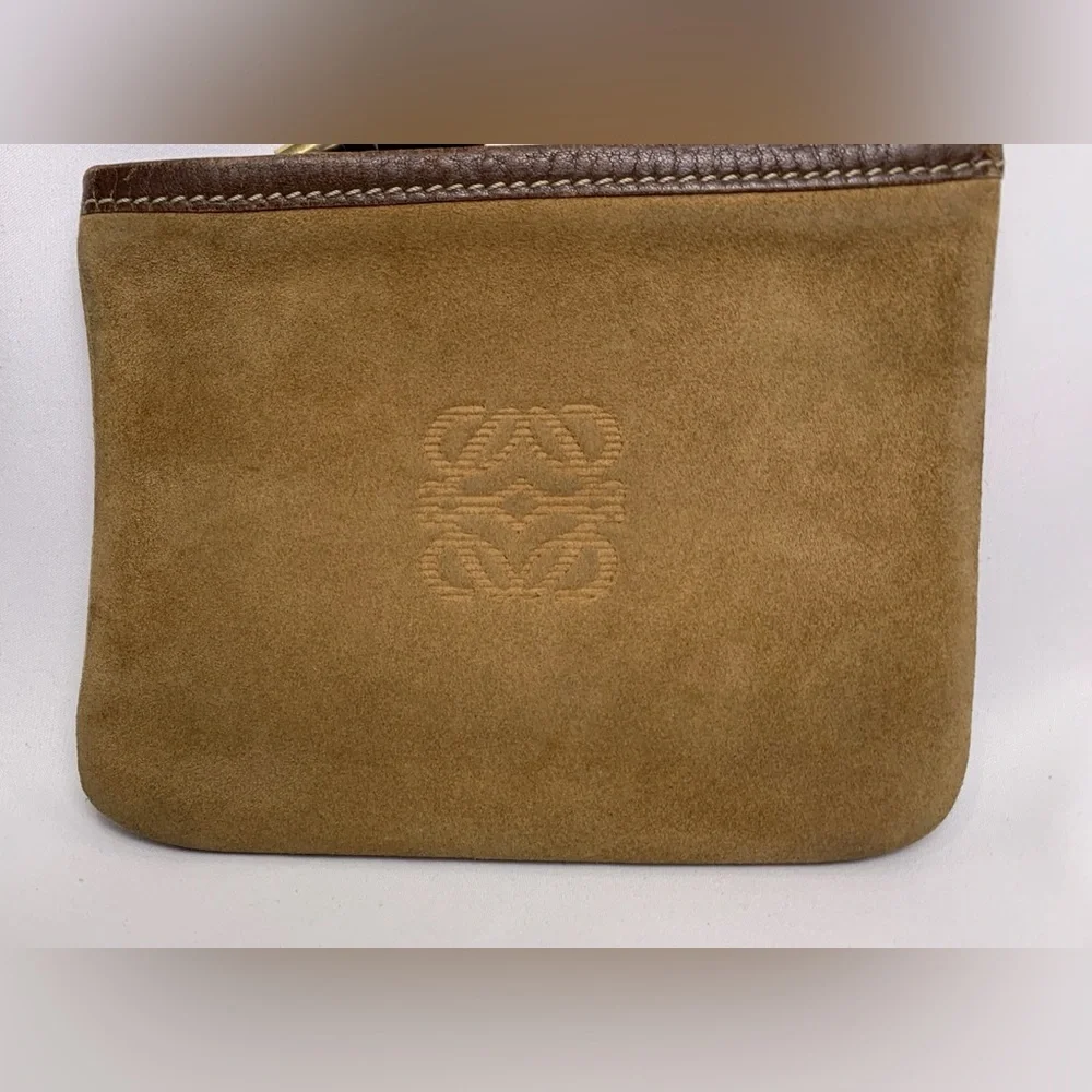 Loewe Tan Camel Suede Zip Pouch